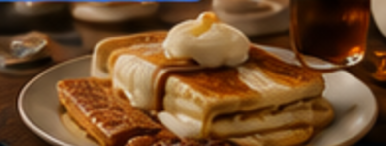 Pancake breakfast plate with coffee