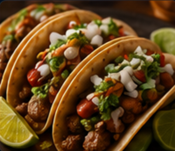 Fresh street tacos plated for service